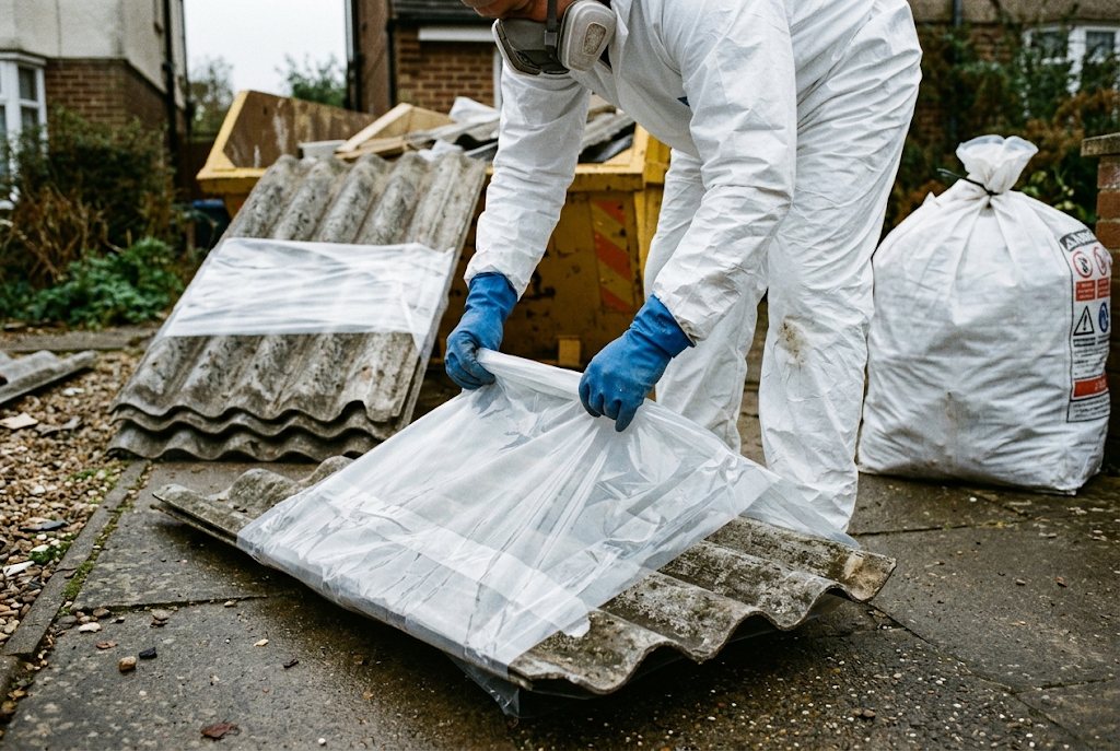 Wrapping asbestos cement sheets in heavy-duty plastic